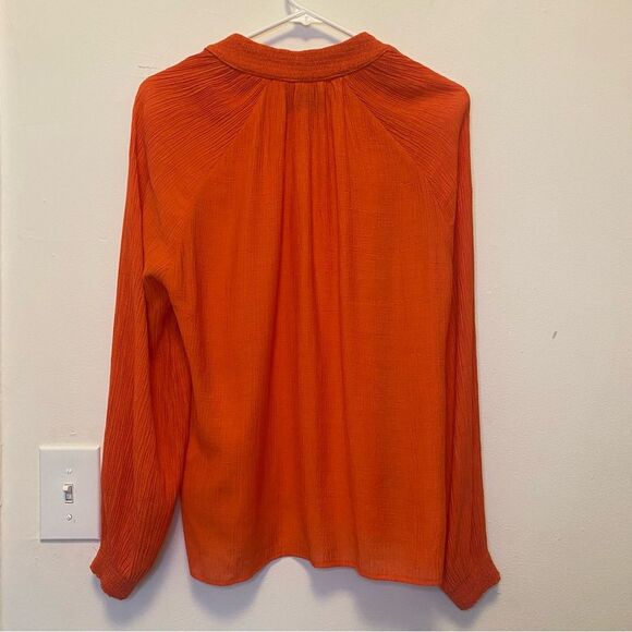 BROCHU WALKER Amaia Tie-Neck Crinkle Blouse in Papaya Orange Sz Medium - Picture 9 of 11
